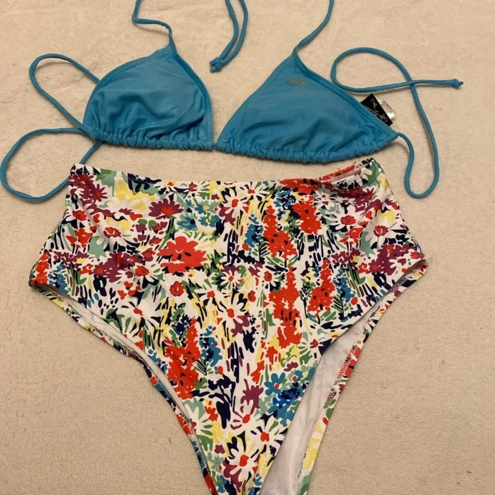 Blue and Floral Bikini Set